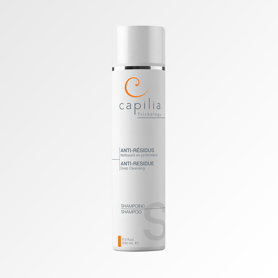 Capilia Trichology Anti Residue shampoo eliminates the build-up and residue in your hair that dull the shine and weigh the hair dow