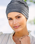 Bamboo Headwear for scalp protection during chemotherapy treatment Style 912 Dark grey