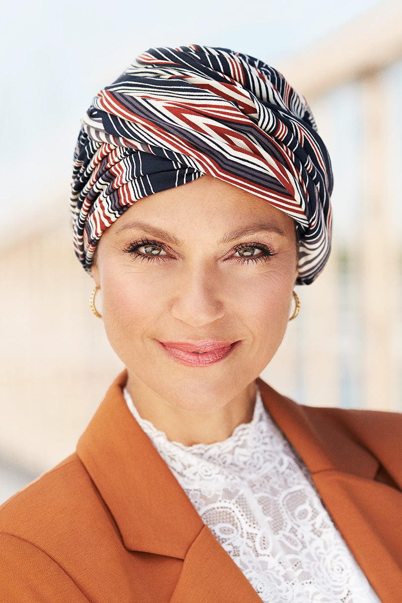 Headwear for scalp protection during chemotherapy treatment Style 915 with prints