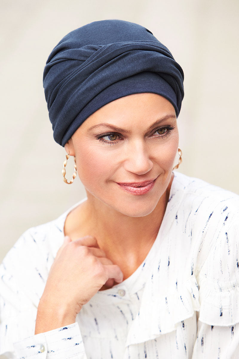Headwear for scalp during chemotherapy treamtent for women Style 980 Blue