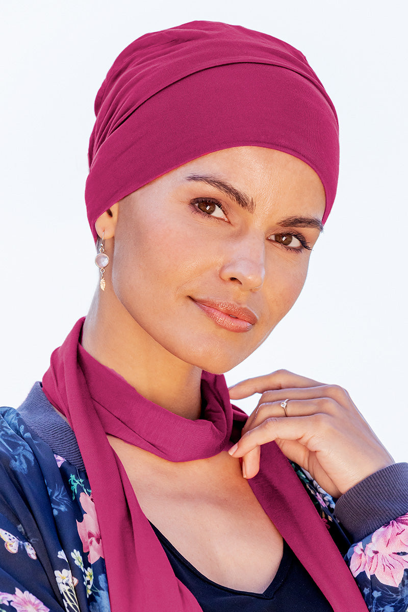 Bamboo Headwear for scalp protection during chemotherapy treatment Style 920 Fuschia