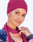Bamboo Headwear for scalp protection during chemotherapy treatment Style 920 Fuschia