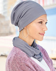 Headwear for scalp comfort during chemotherapy for woman Style 980 purple grey
